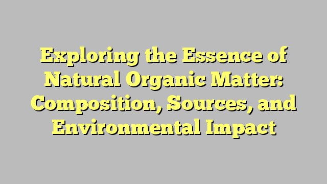 Exploring the Essence of Natural Organic Matter: Composition, Sources, and Environmental Impact