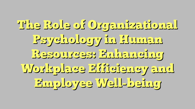 The Role of Organizational Psychology in Human Resources: Enhancing Workplace Efficiency and Employee Well-being